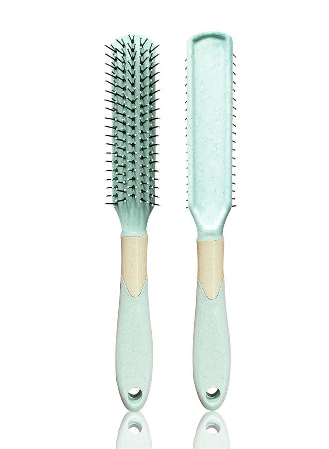 BlackLaoban Anti-Static Dotted Design Flat Hair Scalp Massage Brush Nylon Bristle Hair Brush For Blow Drying, Styling, Curling, Straighten All Type Hairs For Women & Men (Light-Green) - Image 1