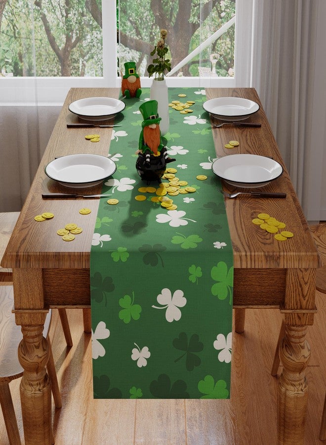 Siilues St Patricks Day Table Runner, Green Shamrock Clover Lucky 220GSM St Patricks Table Runner Seasonal Spring Holiday Table Decorations Home Party Kitchen Dining Table Decor 13x120 Inch - Image 2