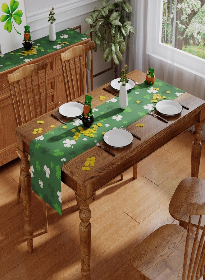 Siilues St Patricks Day Table Runner, Green Shamrock Clover Lucky 220GSM St Patricks Table Runner Seasonal Spring Holiday Table Decorations Home Party Kitchen Dining Table Decor 13x120 Inch - Image 4
