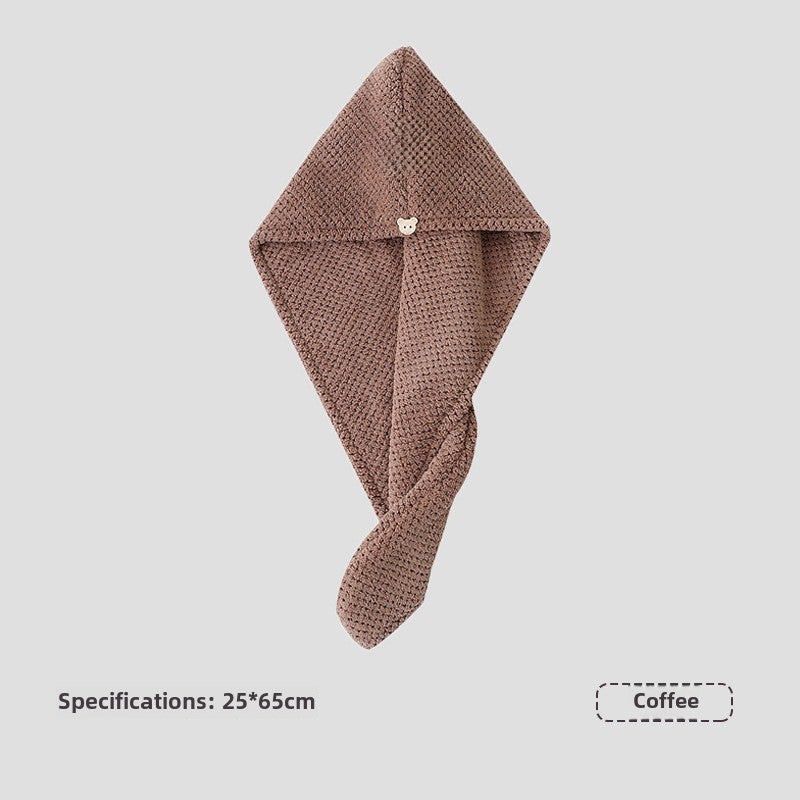 Generic Coral Fleece Pineapple Grid Hair Drying Cap Towel Soft Absorbent Thickened Coffee-single layer 