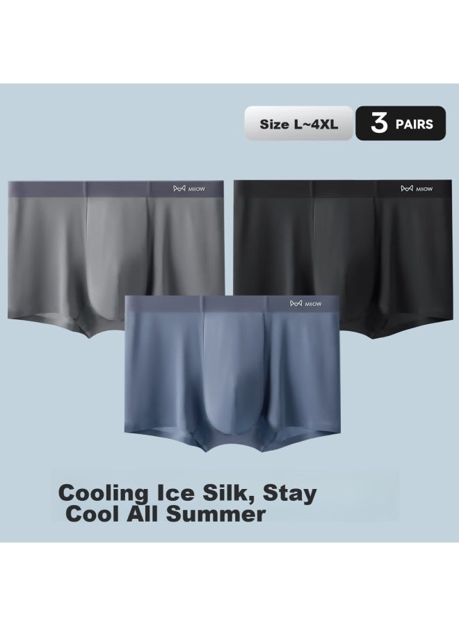 MIIOW Maoren [ice Silk Seamless] Men's Underwear, Antibacterial, Spring And Summer Cool-feeling Breathable Boxer Briefs, Men's Shorts, Four-corner Style, 3-pack  - Image 2