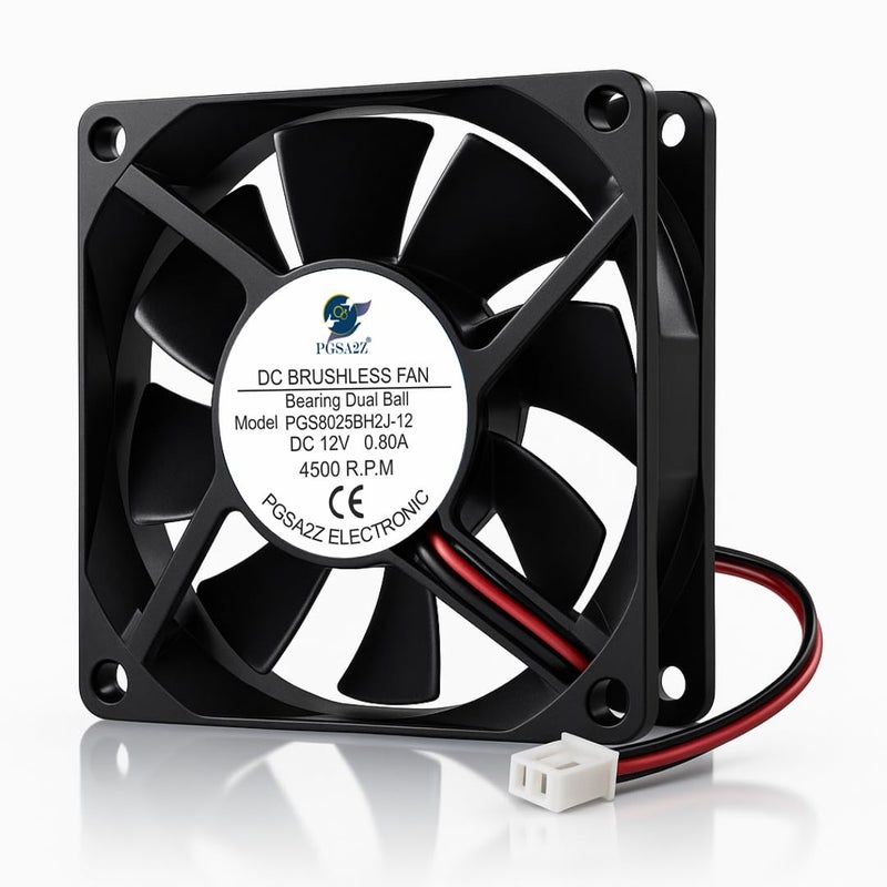 PGSA2Z 80mm x 80mm x 25mm DC Brushless Cooling Fan 12V 0.80A Dual Ball Bearing – 4500RPM Silent High-Speed Cooling Fan for CPU, Router, Projector, Electronics - Image 1