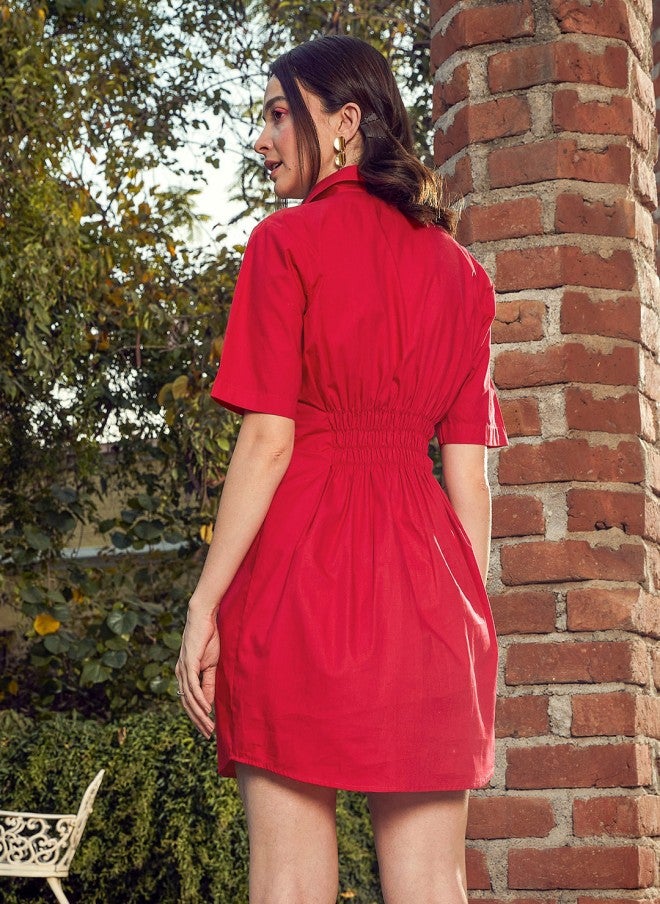 ساسافراس فستان قصير قطني أحمر للنساء - Image 4