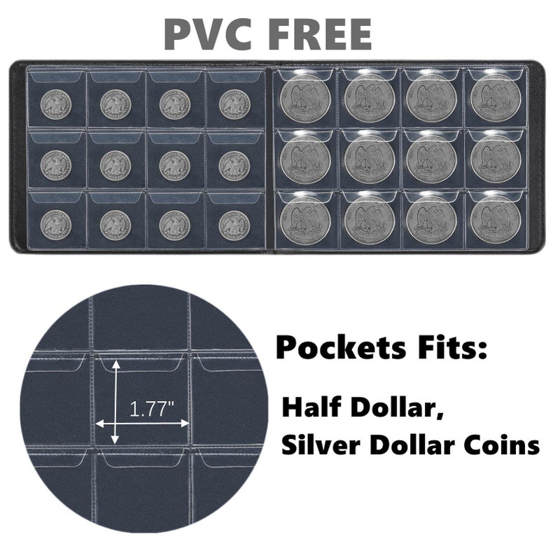 MUDOR Coin Collection Holder Book for Collectors, PVC FREE, 120 Pockets Collecting Storage Album Organizer Supplies for Half Dollar, Silver Dollar (120 Pockets) - Image 3