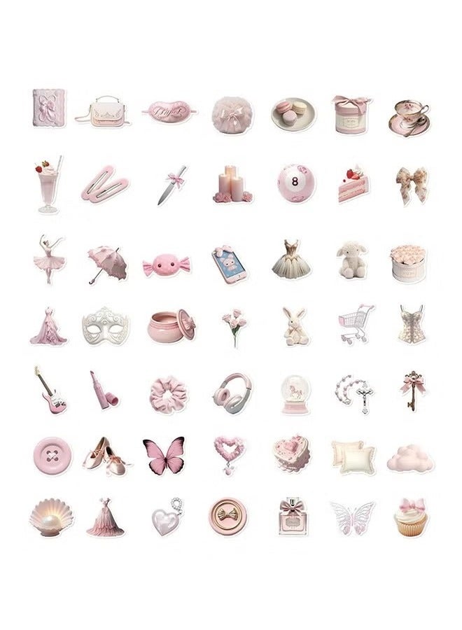 50Pcs Girls Gentle Ballet Pink Sticker, Pink Aesthetic Graffiti Sticker for Kids Teens, Cute Pink Laptops Decals for Water Bottles Journal Bag Phone - Image 2
