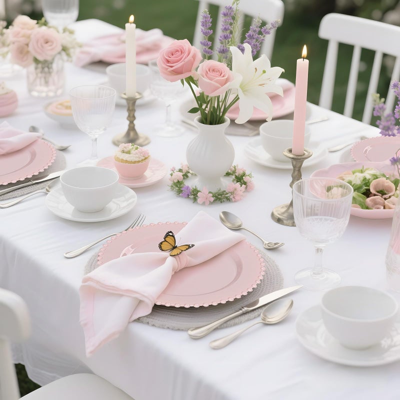 U-QE 60PCS Pink Plastic Plates - Heavy Duty Beaded Pink Disposable Plates for Party, Baby Shower, Wedding, Birthday - Serving 30 Guests Include 30PCS 10inch Dinner Plate & 30PCS 7inch Dessert Plate - Image 4