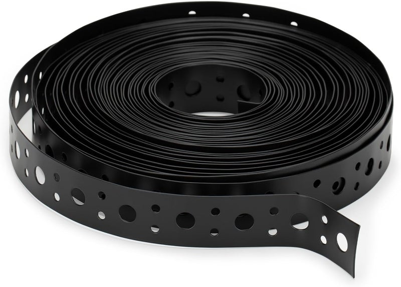 Fyrique Black 1 Inch x 33FT Metal Strapping with Holes 0.03" Thick Galvanized Metal Pipe Hanger Strap for Plumbing, HVAC and Duct Support - Image 1