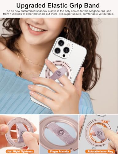 EWA MagOne 3rd Gen [Compatible with MagSafe] Phone Grip Stand with Finger Strap, Removable Magnetic Ring Holder Kickstand Loop for iPhone 16,15, 14, 13, 12 Series-(Pink) - Image 3