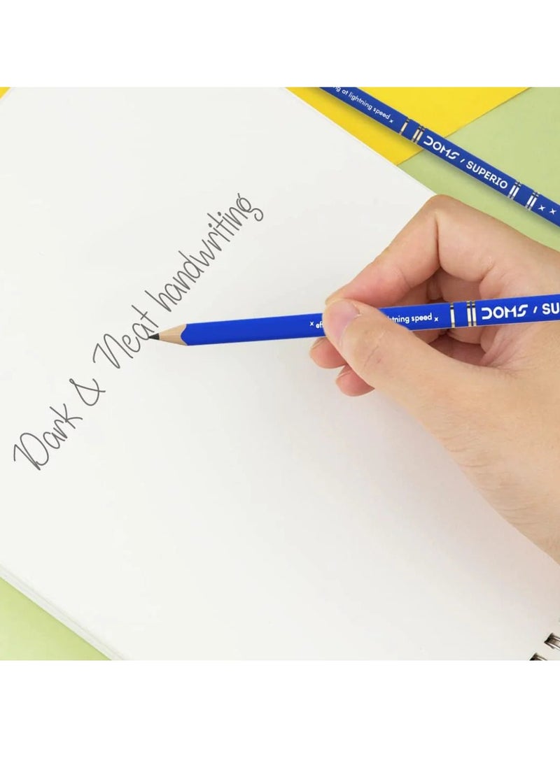 DOMS أقلام رصاص جرافيت Superio Super Dark مكونة من 12 قطعة مع ملحقات في علبة معدنية - Image 3