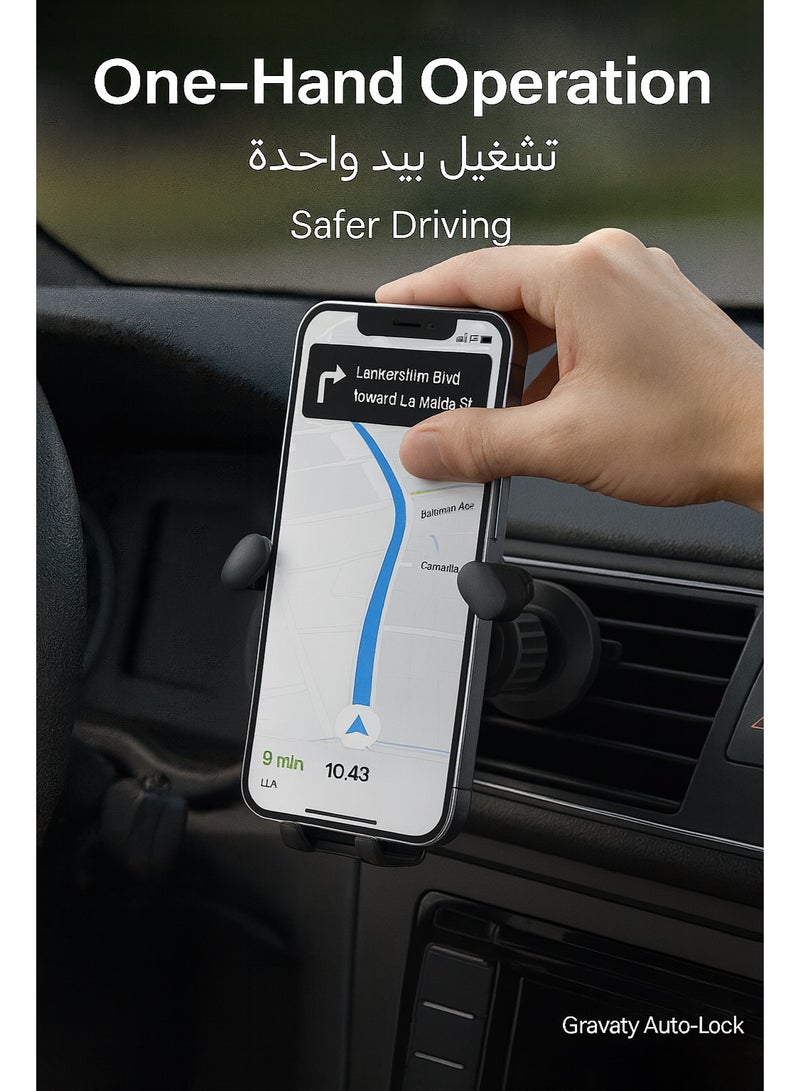 IKBEN Gravity Auto-Lock Car Phone Holder for Air Vent – Stable Anti-Shake Design, One-Hand Operation, Secure Hook Clip, Universal Fit for iPhone/Samsung/Xiaomi, Portrait Mode - Image 3