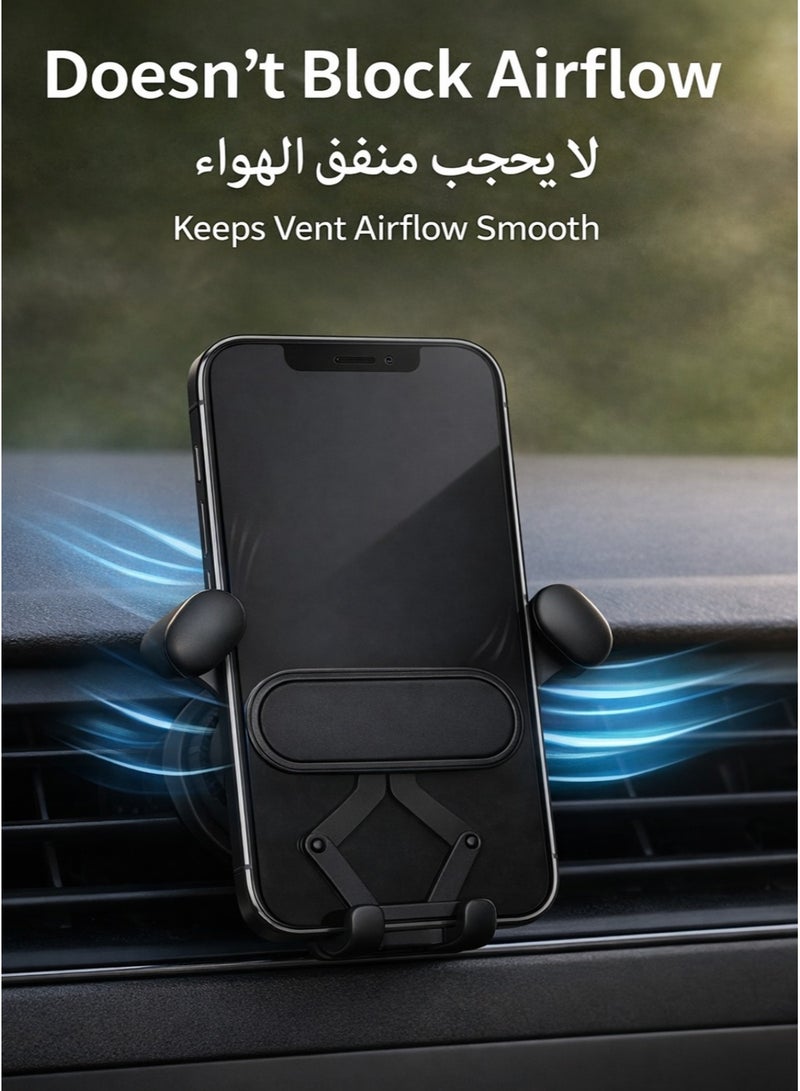 IKBEN Gravity Auto-Lock Car Phone Holder for Air Vent (Portrait Only) – Anti-Shake Stable Hook Clip, One-Hand Operation, Fits 4.7–6.9" iPhone/Samsung/Xiaomi (Black) - Image 5