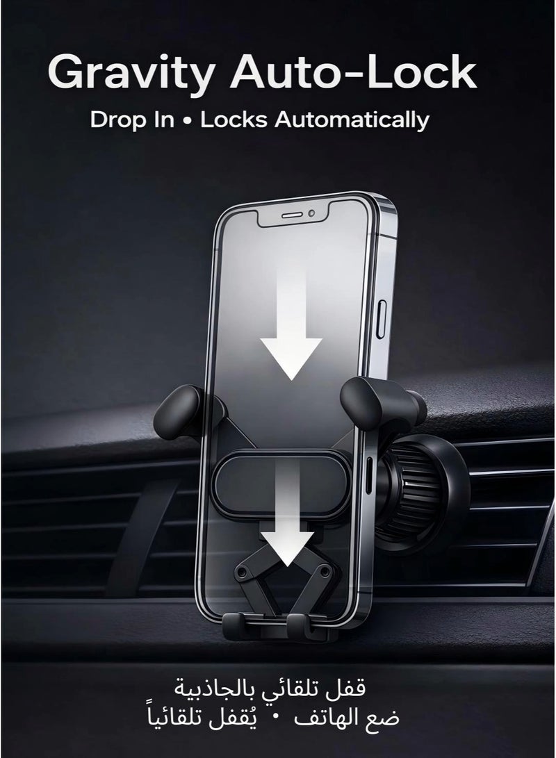 IKBEN Gravity Auto-Lock Car Phone Holder for Air Vent (Portrait Only) – Anti-Shake Stable Hook Clip, One-Hand Operation, Fits 4.7–6.9" iPhone/Samsung/Xiaomi (Black) - Image 2