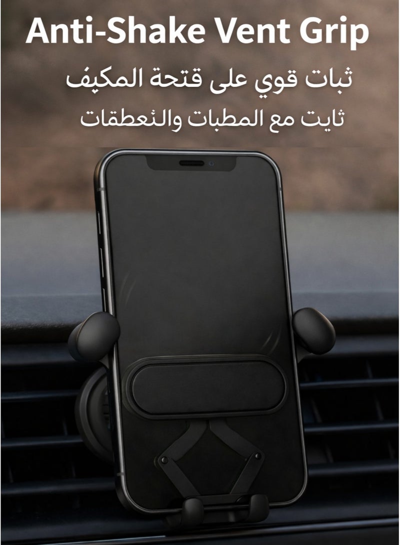 IKBEN Gravity Auto-Lock Car Phone Holder for Air Vent (Portrait Only) – Anti-Shake Stable Hook Clip, One-Hand Operation, Fits 4.7–6.9" iPhone/Samsung/Xiaomi (Black) - Image 4