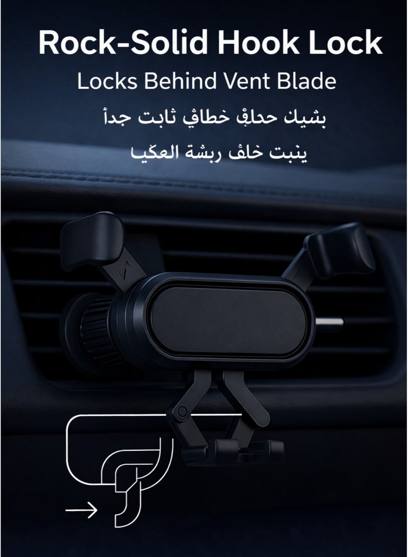IKBEN Gravity Auto-Lock Car Phone Holder for Air Vent (Portrait Only) – Anti-Shake Stable Hook Clip, One-Hand Operation, Fits 4.7–6.9" iPhone/Samsung/Xiaomi (Black) - Image 3