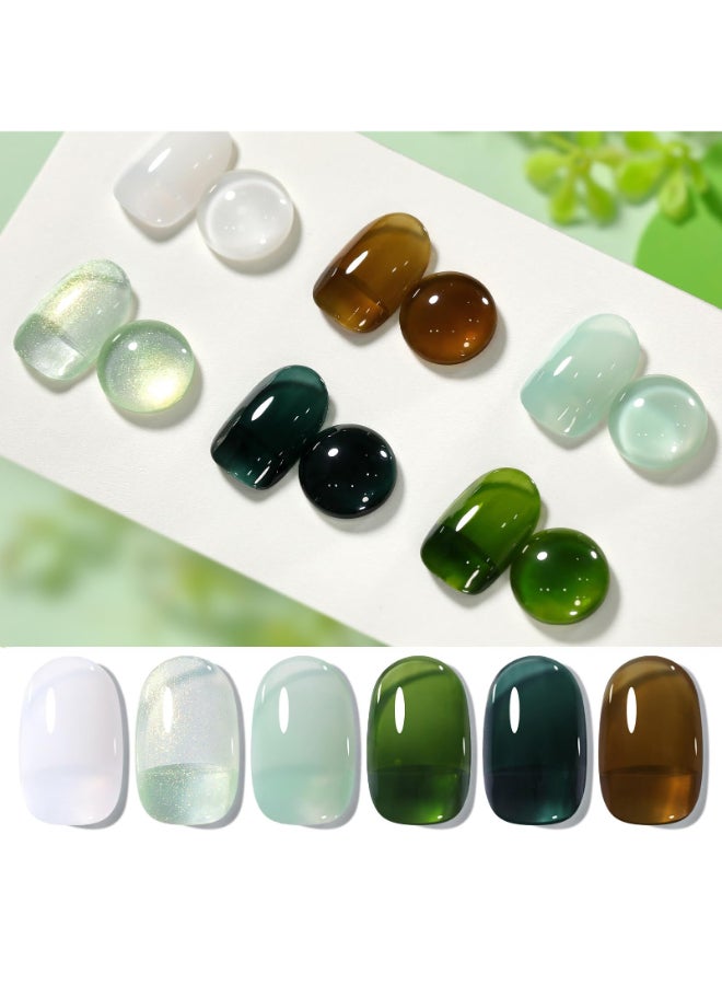 Born Pretty Jelly Green Milky White Gel Nail Polish St Patricks Day Transparent Sheer Colors Gel Nail Kit for Salon Gel Manicure and Nail Art DIY at Home 6 Colors - Image 2