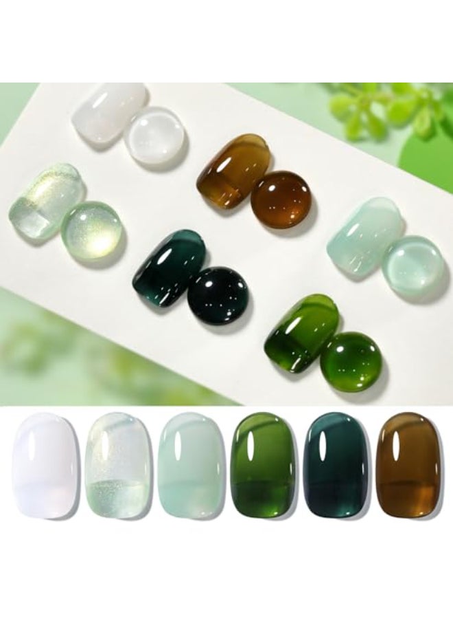 Born Pretty Jelly Green Milky White Gel Nail Polish St Patricks Day Transparent Sheer Colors Gel Nail Kit for Salon Gel Manicure and Nail Art DIY at Home 6 Colors - Image 1