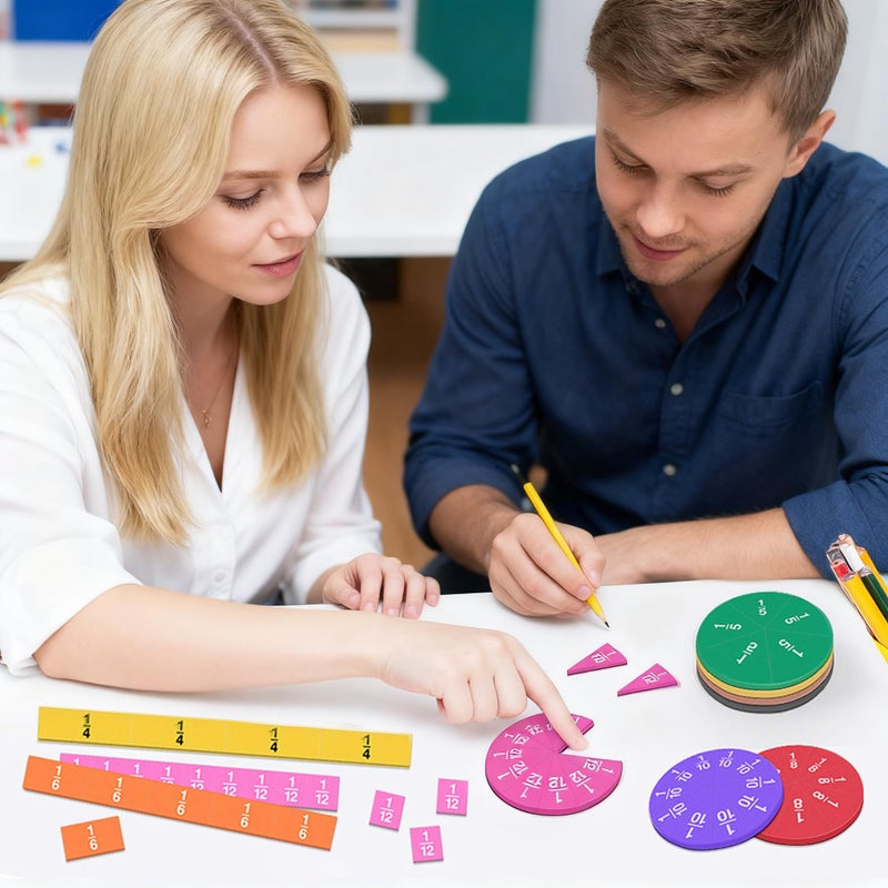 Meetory 134 Pcs Magnetic Fraction Tiles & Fraction Circles - Math Manipulatives for Preschool Elementary School Educational Resources Classroom Educational Kit - Image 2