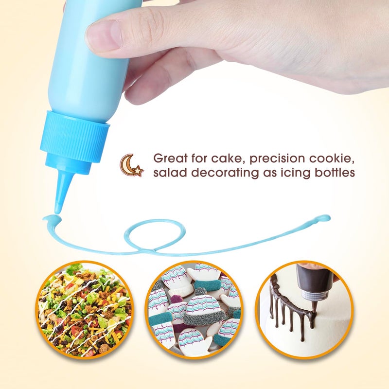 GOLOHO Cookie Icing Bottles, 6 Squeeze Applicator Bottles, 2 each (1, 2 and 4 ounces), Royal Icing Tools, Cake Sugar Cookie Decorating Supplies, Food Coloring, Frosting, Pancake Arts and Crafts Kit - Image 4