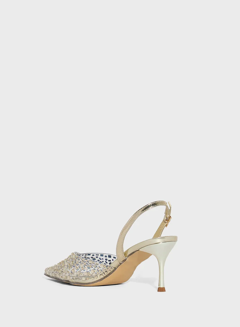 Ella Limited Edition Diamante Clear Pointy Sling Back Pump
