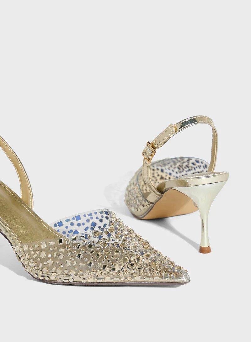 Ella Limited Edition Diamante Clear Pointy Sling Back Pump