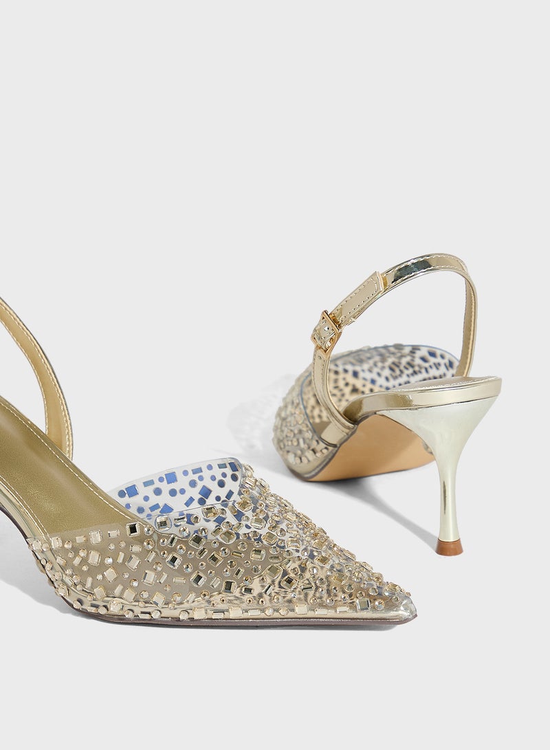 ايلا ليمتد اديشن حذاء بكعب مدبب لامع بحزام خلفي - Image 4