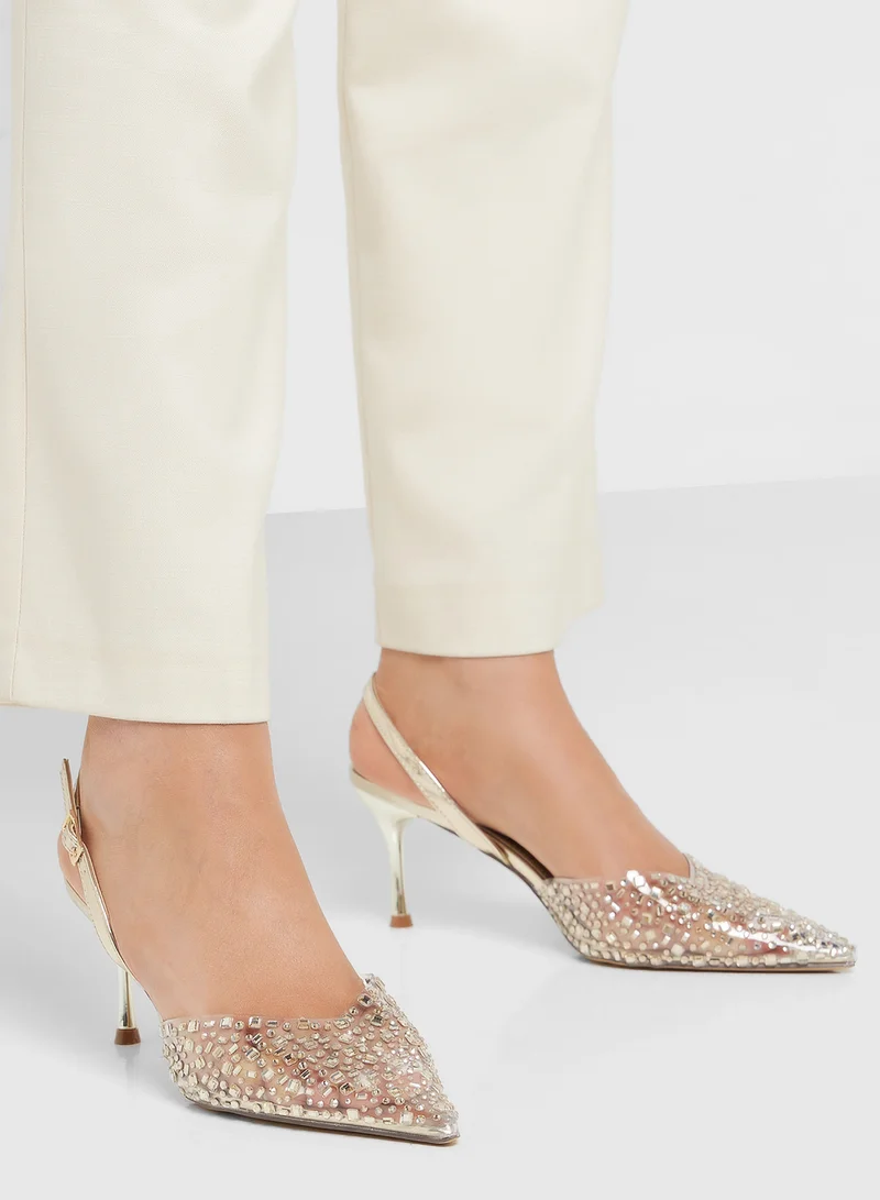 Ella Limited Edition Diamante Clear Pointy Sling Back Pump