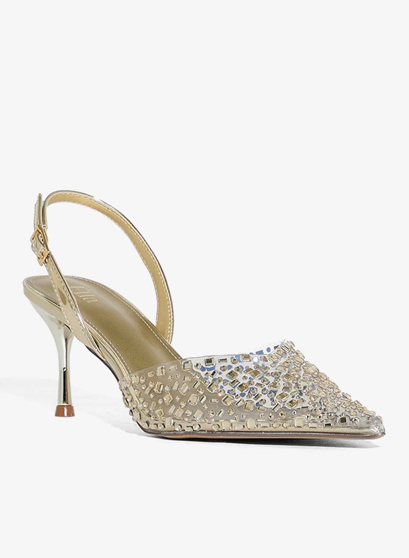Ella Limited Edition Diamante Clear Pointy Sling Back Pump - Image 2