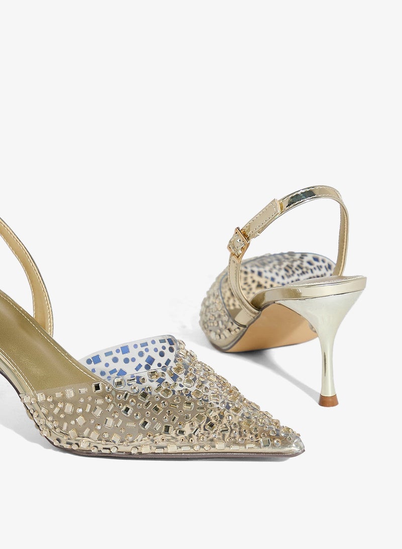 Ella Limited Edition Diamante Clear Pointy Sling Back Pump - Image 4