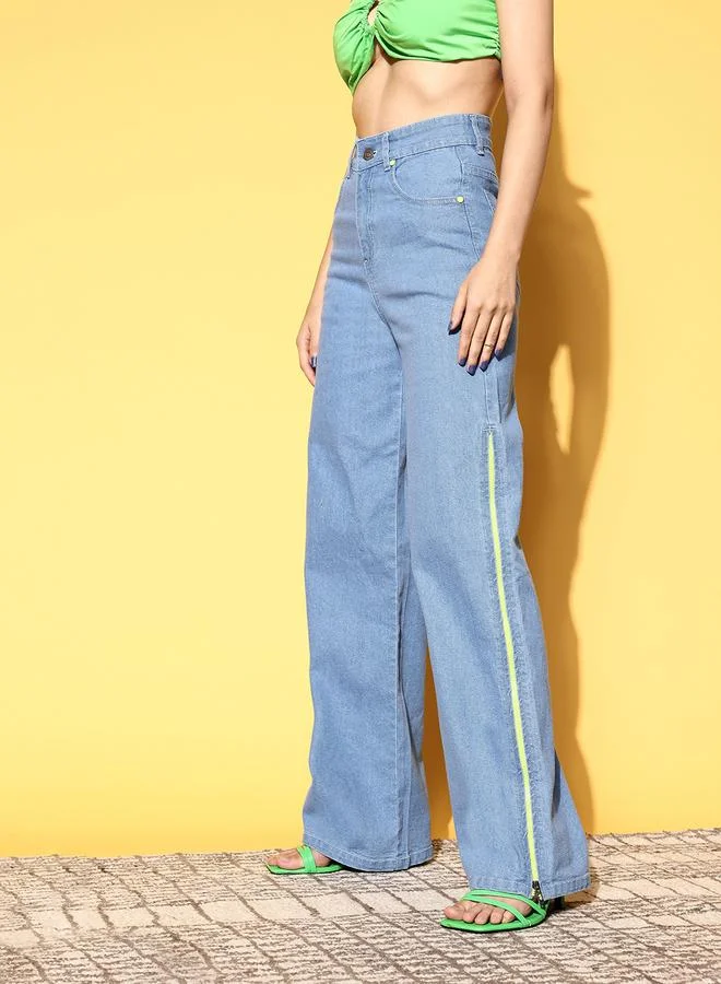 ساسافراس جينز مستقيم بخصر عالي وسحاب جانبي