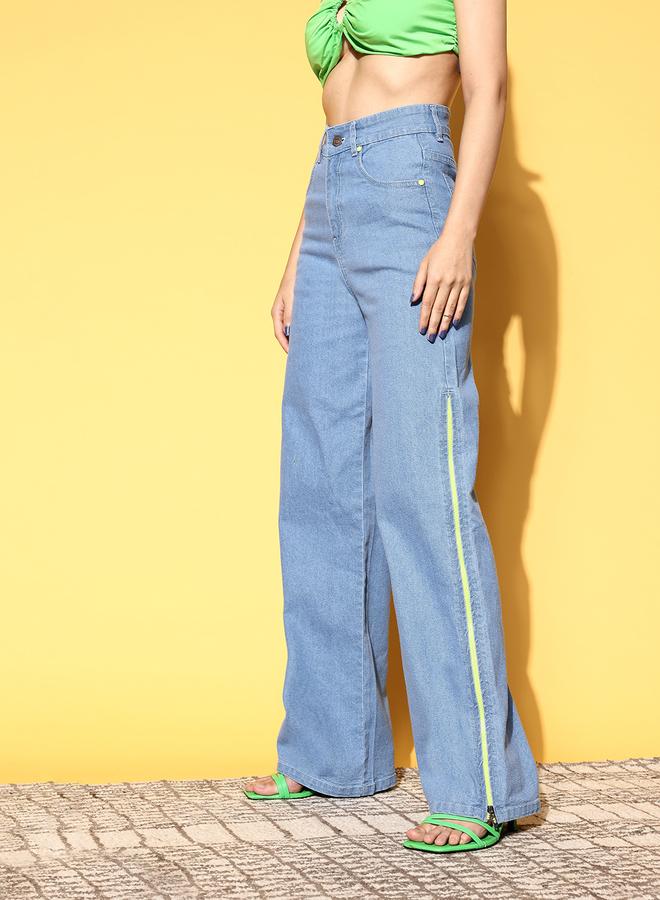 Sassafras Women Blue High Rise Side Zipper Detail Straight Jeans - Image 2