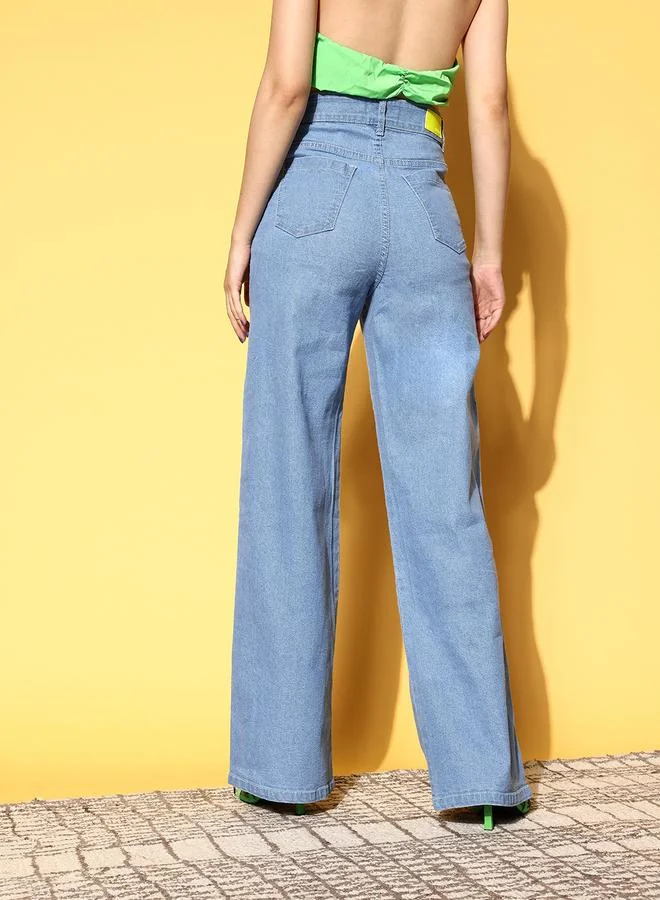 Sassafras  Women Blue High Rise Side Zipper Detail Straight Jeans for Women | Best Price UAE