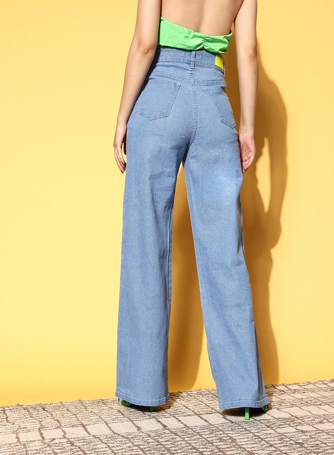 Sassafras Women Blue High Rise Side Zipper Detail Straight Jeans - Image 5