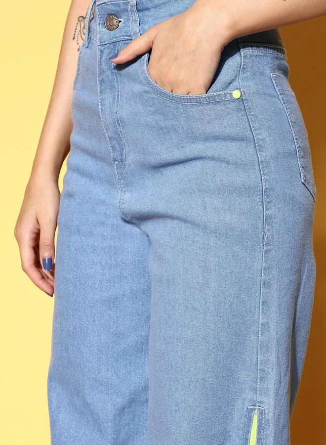 Sassafras  Women Blue High Rise Side Zipper Detail Straight Jeans for Women | Best Price UAE