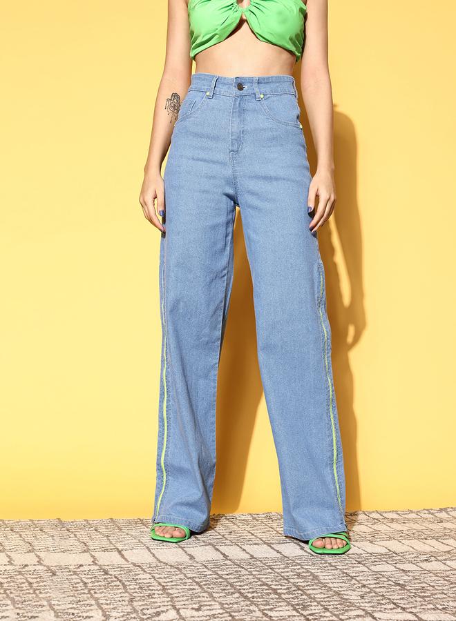 Sassafras Women Blue High Rise Side Zipper Detail Straight Jeans - Image 4