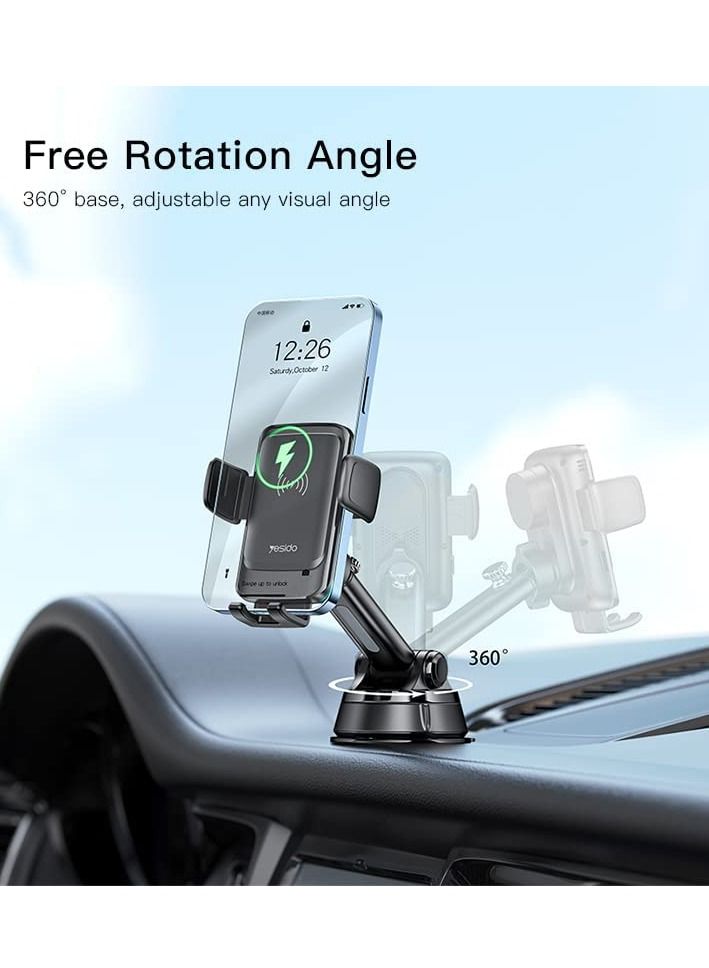 Yesido Car Using 15W Fast Charge Automatic Induction Alignment 12.5-26.8cm Adjustable length phone holder - Image 2