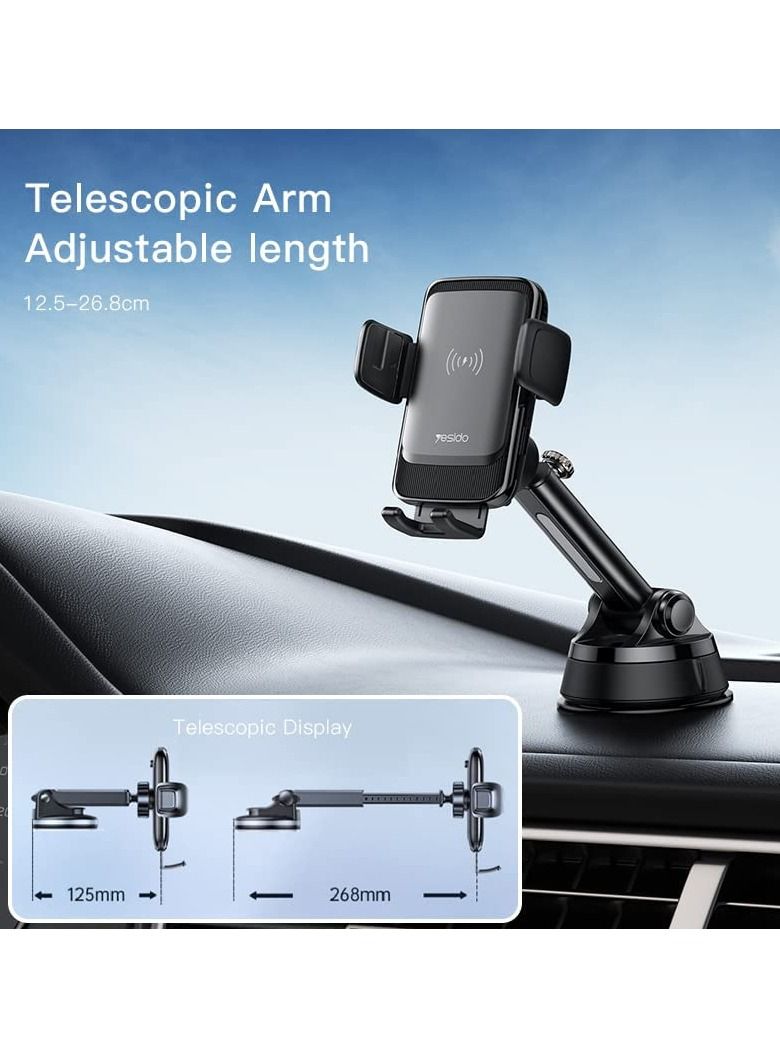 Yesido Car Using 15W Fast Charge Automatic Induction Alignment 12.5-26.8cm Adjustable length phone holder - Image 4