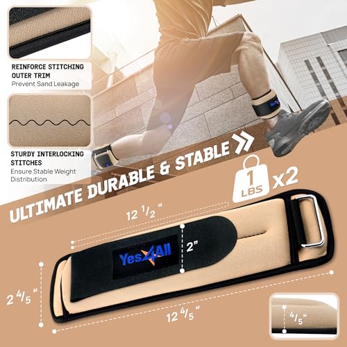 Yes4All Combo Wrist & Ankle Weights (1lbs + 2lbs) with Adjustable Strap for Women, Men, Adjustable Strap for Walking, Pilates, Gym Fitness Workouts - Image 2