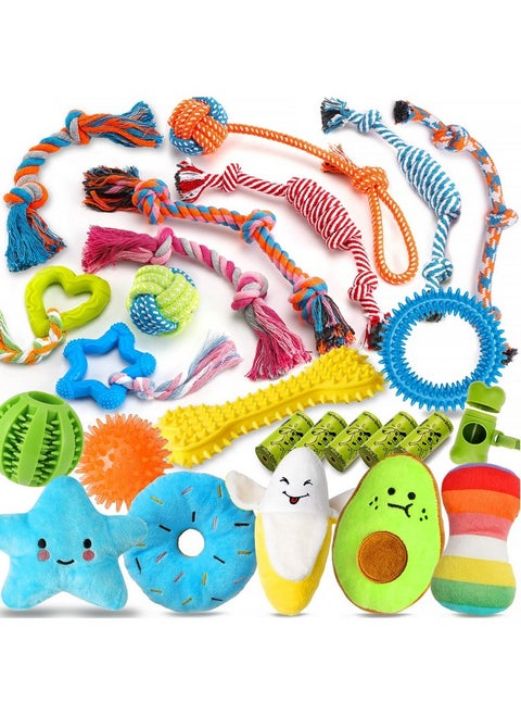 25 Pack Luxury Dog Chew Toys For Puppy, Dog Toys With Ropes Puppy Chew Toys, Treat Ball And Squeaky Puppy Toys For Teething Small Dogs