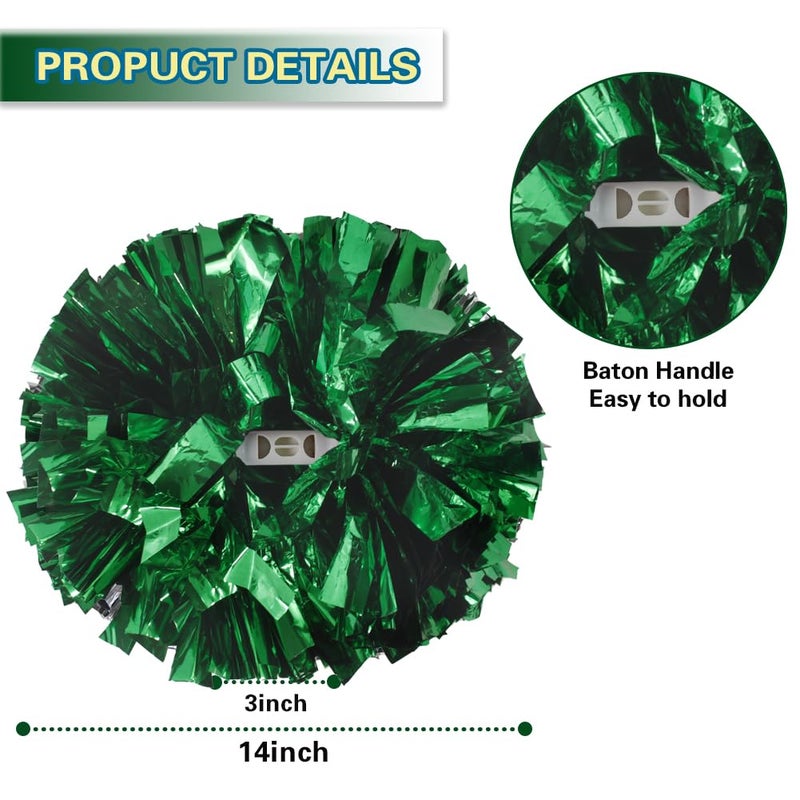 Lovecheer 2Pcs Pom Poms Cheerleading Metallic Green Pom Poms Cheer With Baton Handle For Sports Team Spirit Party Cheering - Image 2