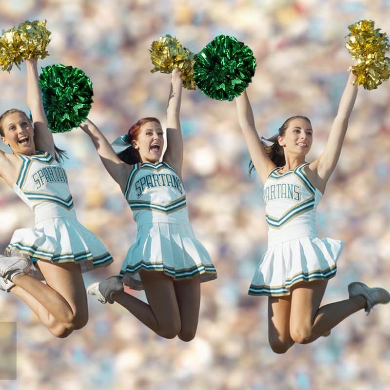 Lovecheer 2Pcs Pom Poms Cheerleading Metallic Green Pom Poms Cheer With Baton Handle For Sports Team Spirit Party Cheering - Image 4