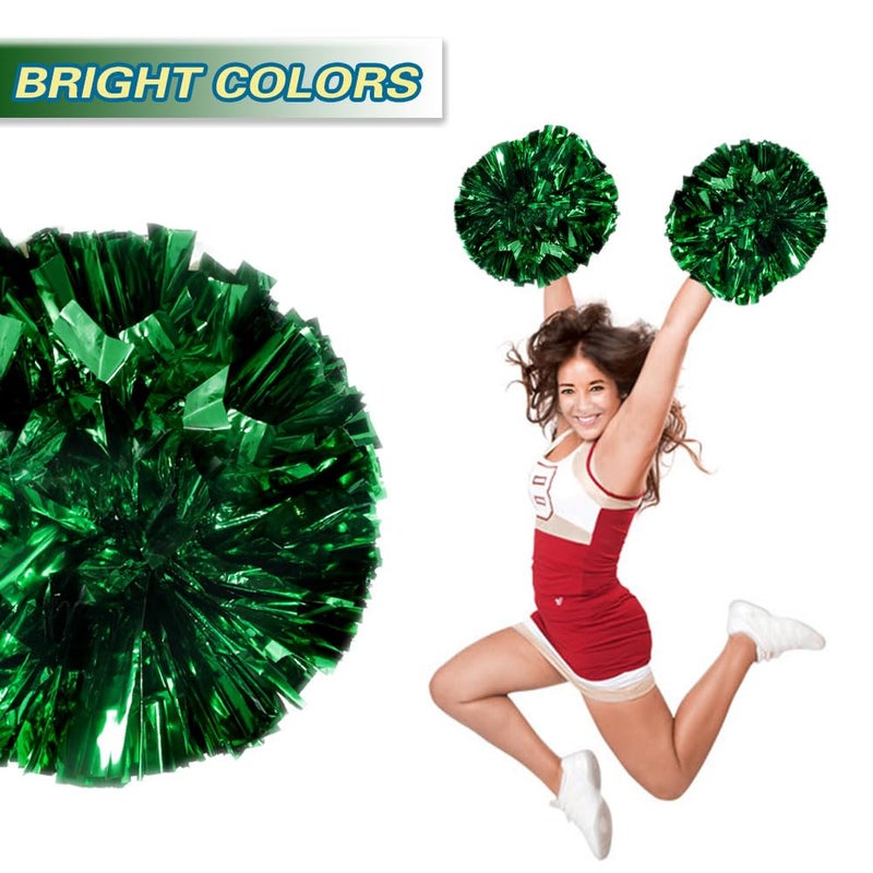 Lovecheer 2Pcs Pom Poms Cheerleading Metallic Green Pom Poms Cheer With Baton Handle For Sports Team Spirit Party Cheering - Image 3