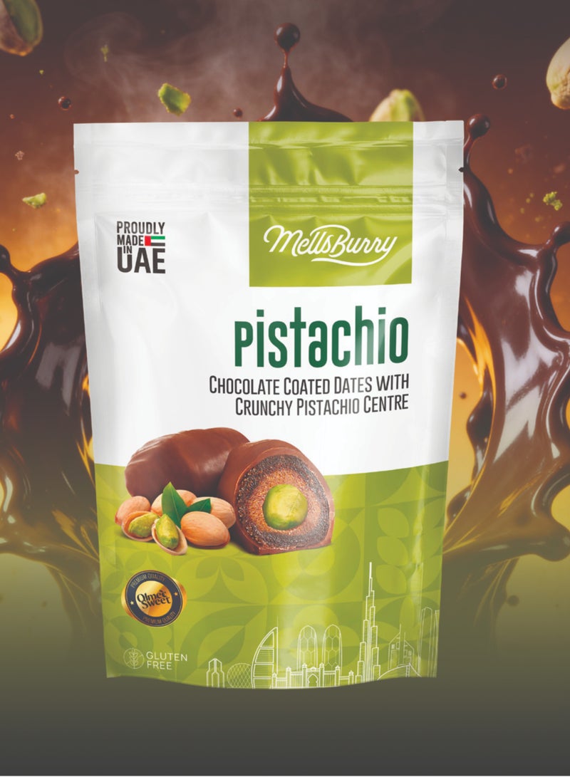 MELLSBURRY Pistachio Chocolate Coated Dates with Crunchy Pistachio Centre 400g | Premium UAE Made Gluten Free Dates - Image 3
