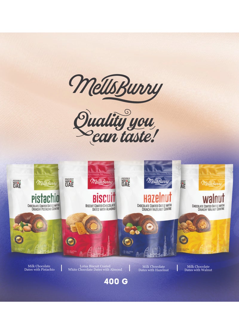 MELLSBURRY Pistachio Chocolate Coated Dates with Crunchy Pistachio Centre 400g | Premium UAE Made Gluten Free Dates - Image 5
