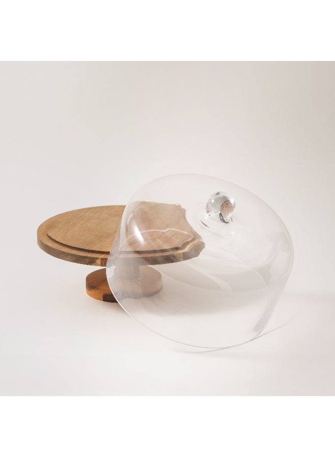 La Mesa Glass Cake Stand With Wood Base 26.5*28.5Cm - Image 2