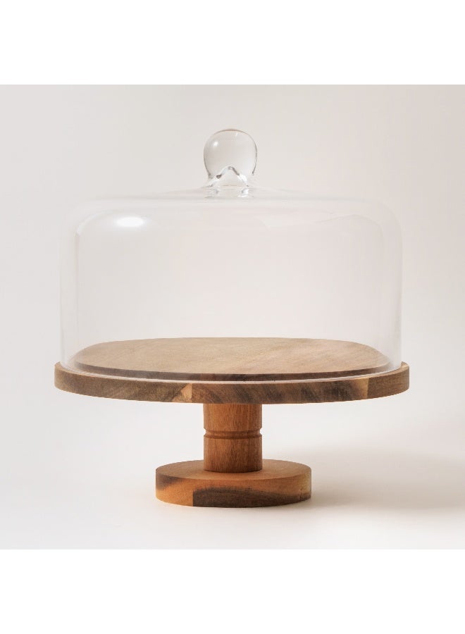 La Mesa Glass Cake Stand With Wood Base 26.5*28.5Cm - Image 1