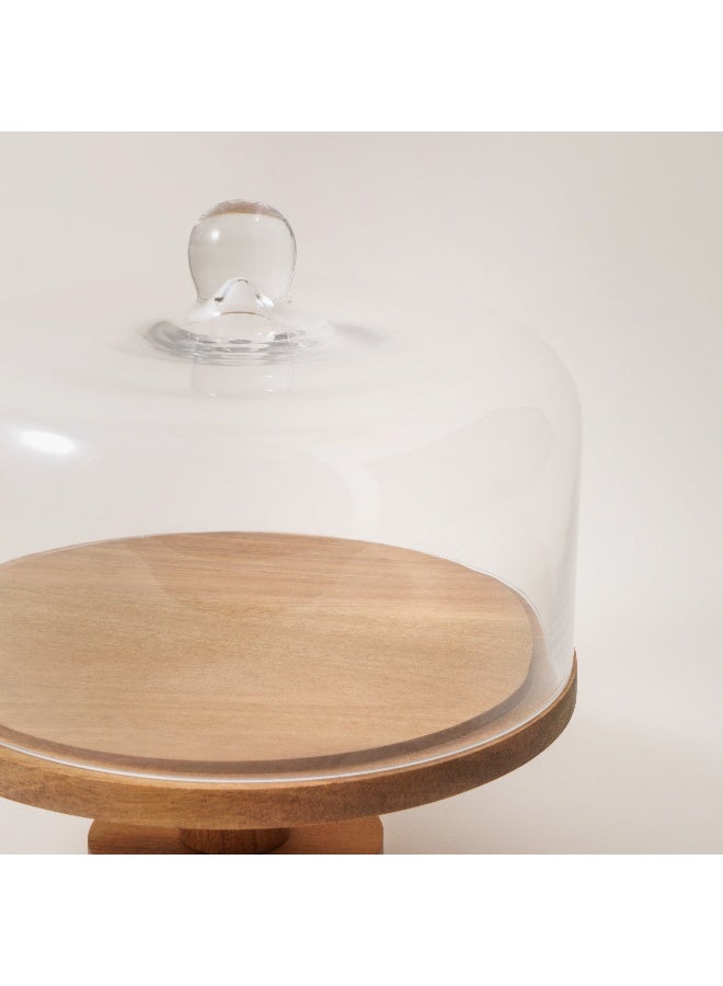 La Mesa Glass Cake Stand With Wood Base 26.5*28.5Cm - Image 3