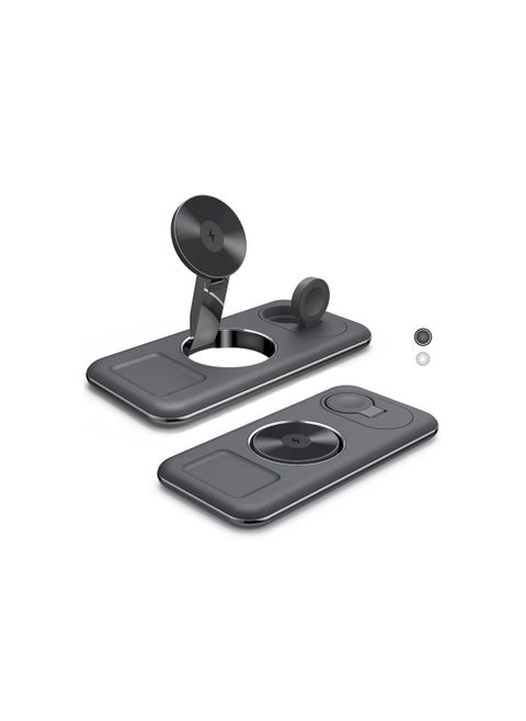 Foldable 3 in 1 Wireless Charger, Metal Design, Charging Station Compatible with MagSafe, Fit for iPhone 14/13/12 Pro Max, Apple Watch and AirPods(Black)(1 Pack)