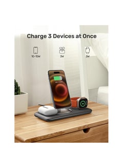 SYOSI Foldable 3 in 1 Wireless Charger, Metal Design, Charging Station Compatible with MagSafe, Fit for iPhone 14/13/12 Pro Max, Apple Watch and AirPods(Black)(1 Pack)  - Image 4