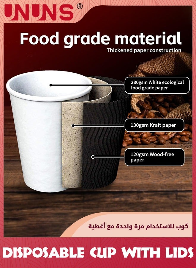 UNUNS أكواب قهوة ورقية disposable سعة 8 أونصات 50 حبة مع أغطية، أكواب قهوة للذهاب للقهوة الباردة/الساخنة، أكواب ساخنة مع أغطية، أكواب قهوة يمكن التخلص منها مع أغطية للحفلات والاستقبال، سوداء - Image 3