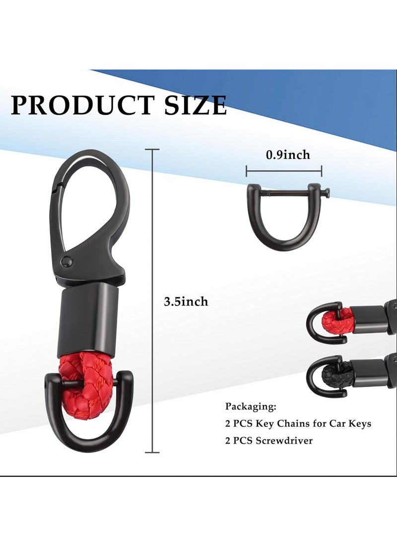 أوزيغالور سلسلة مفاتيح سيارة، سلسلة مفاتيح جلدية معدنية للسيارة 2 قطعة مع حلقة D-حلقة ومفكات مفاتيح مقاومة للضياع (أسود/أحمر). - Image 2